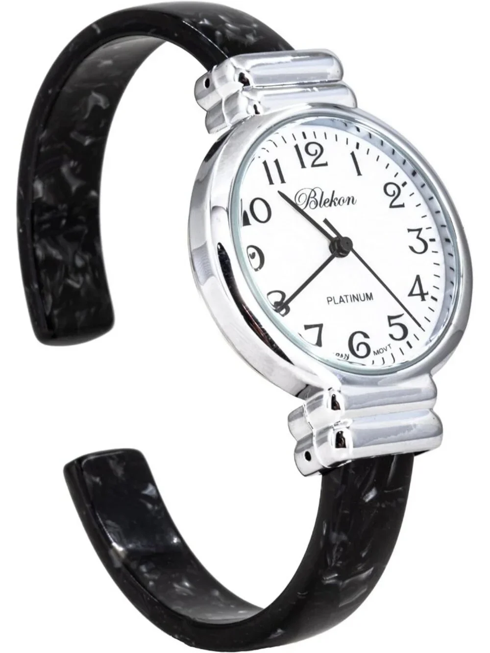 Women's Silver/White/Black Pearl/Round Shell Color Design Cuff Bangle Watch